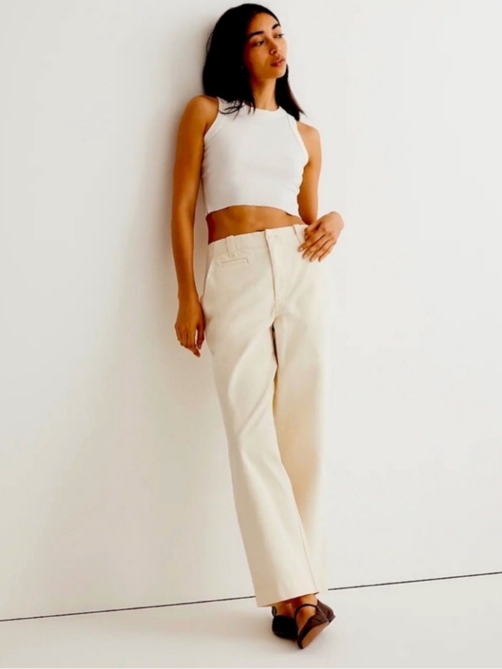 Madewell Relaxed Chino Pants Antique Cream High Rise Wide Leg Size 14
